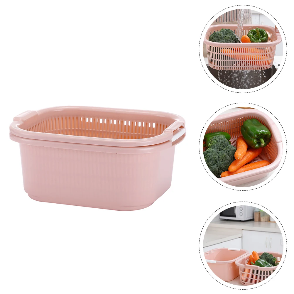 

1 set Washing Drain Basket For Kitchen Vegetable Fruit Storage Holder Double Layer Design Pp Waterproof Draining Basket
