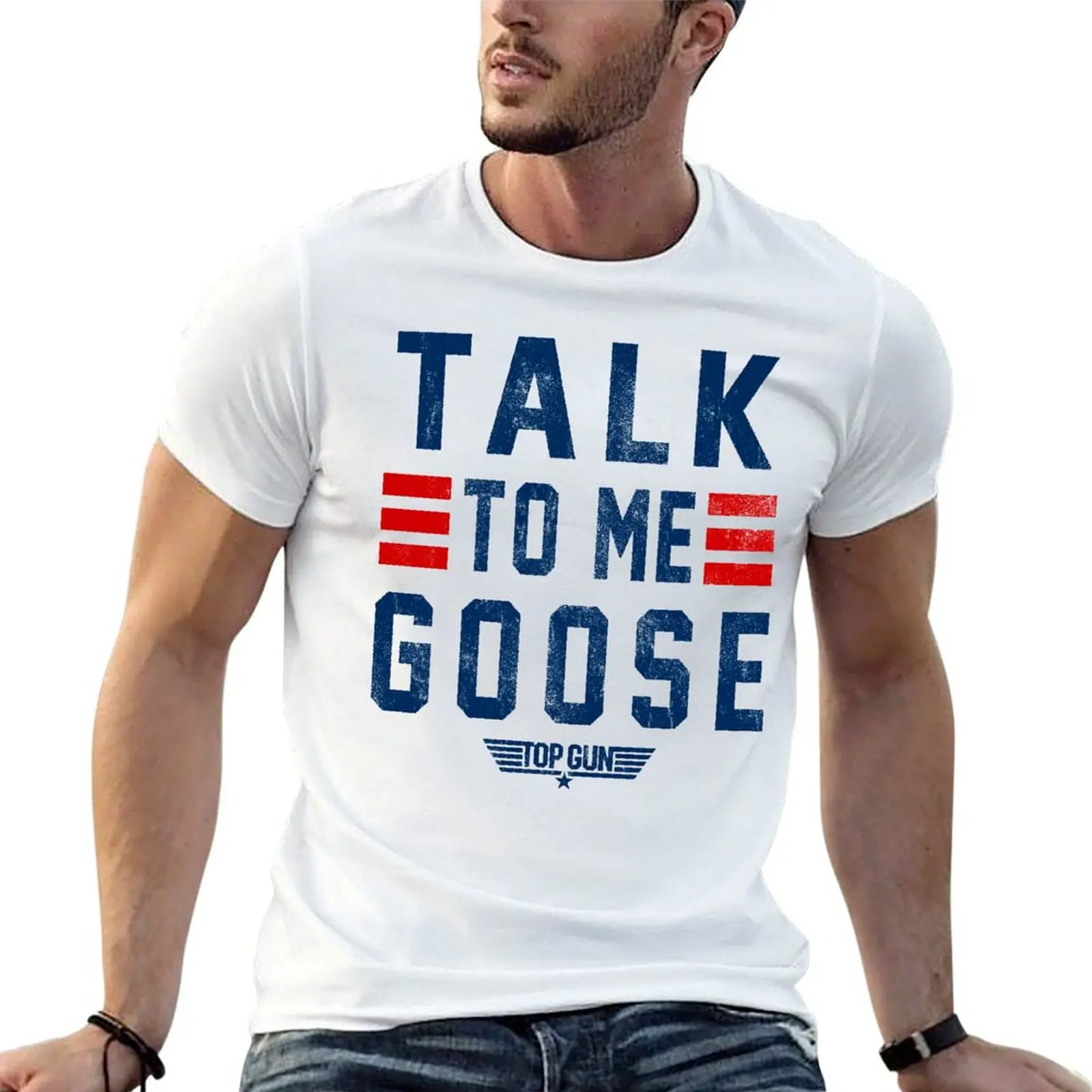 Top Gun Talk To Me Goose Distressed Collegiate T-shirt Fresh Sports T-shirts Graphic Leisure Humor Graphic Eur Size