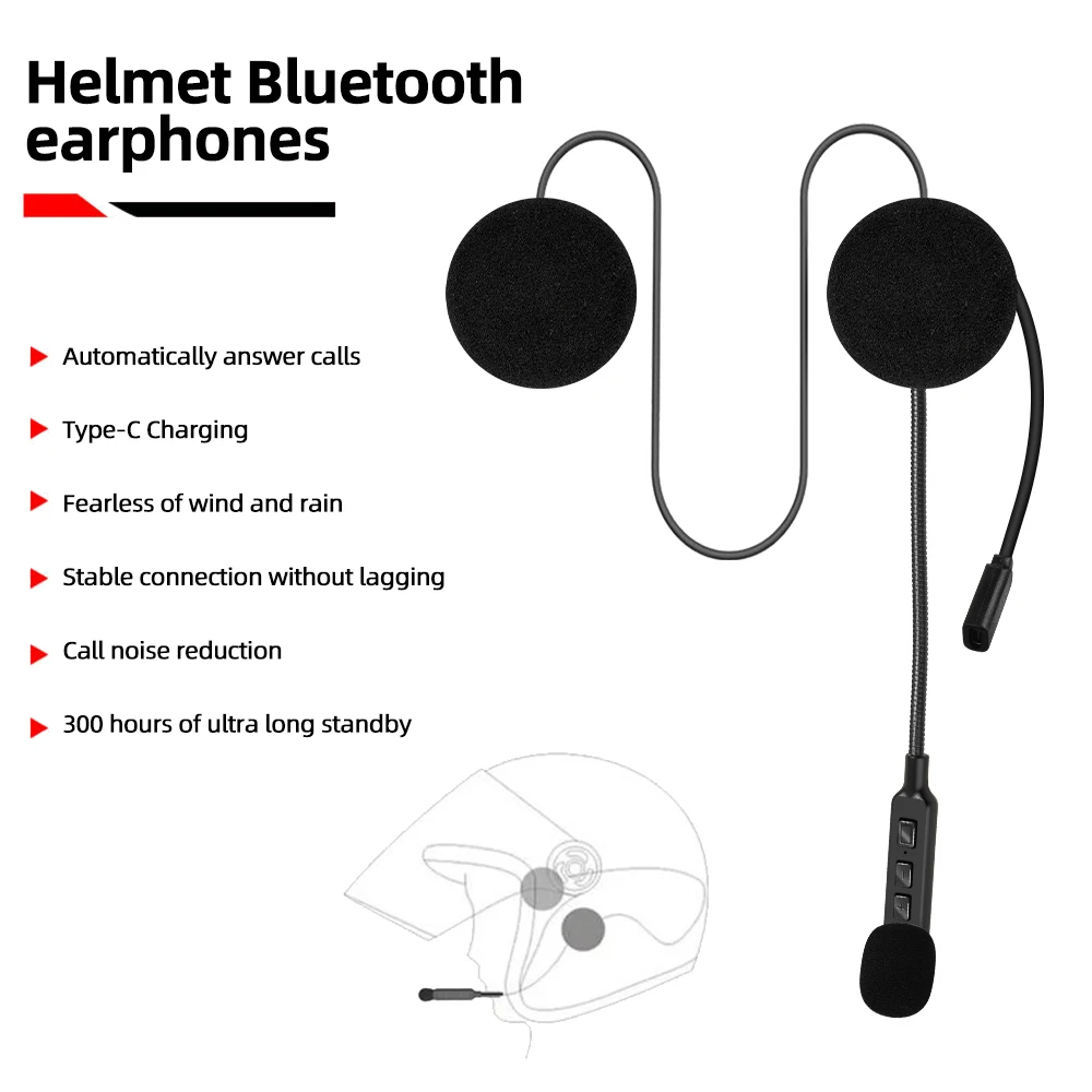 Universal Motorcycle Helmet Headset Bluetooth 5.2 Wireless Earphone Handsfree Call Kit Stereo for Rider MP3 Music Player