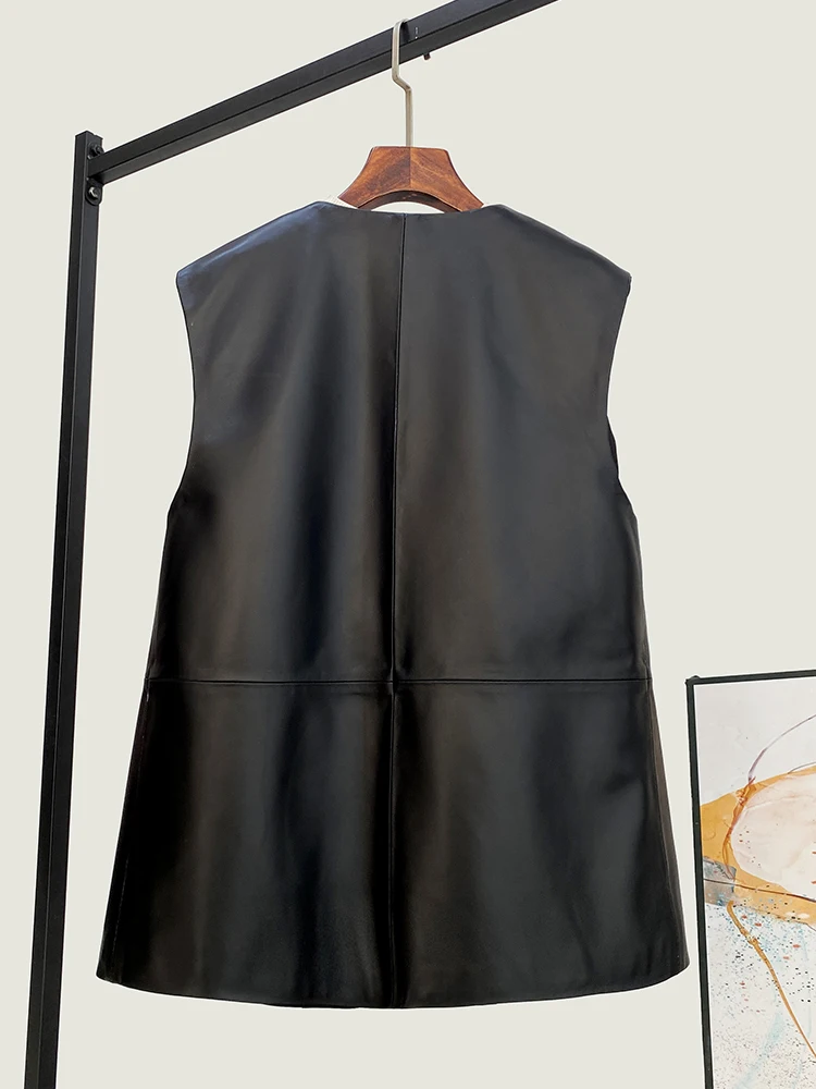 Autumn New High Quality Genuine Real Leather Vest Women's Sheepskin Loose Wide Mid-Length Coat