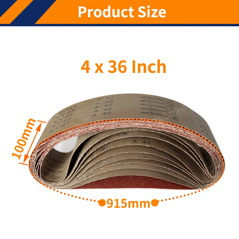 10PCS 915 * 100mm Sander Belts 40-1000 Grit Aluminum Oxide Sanding Belt Metal Polishing Sandpaper for Belt Sander Abrasive Tool
