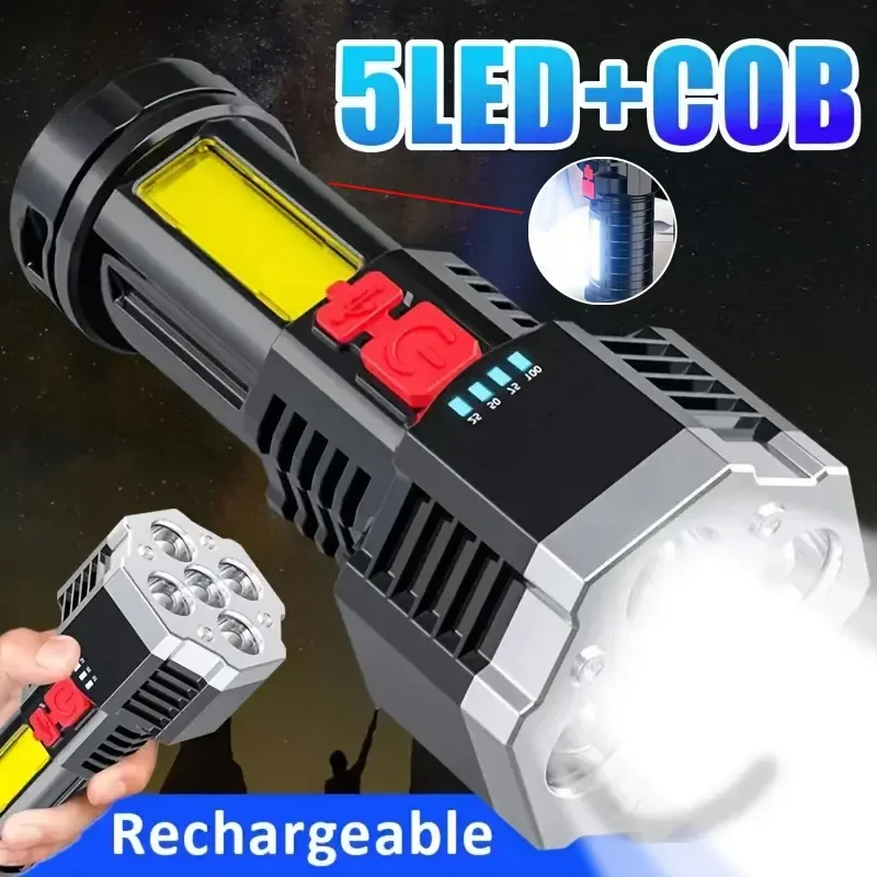 5 Core High Power LED Flashlight Rechargeable Camping Lantern Spotlight COB Side Light Battery Display Adventure Outdoor Torch