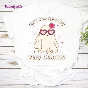 ليس مخيف جدا ديمور قميص مخيف الموسم المحملة الأزهار الرجعية شبح قميص رزين المرأة هالوين البلوز لطيف شبح هوديي #6