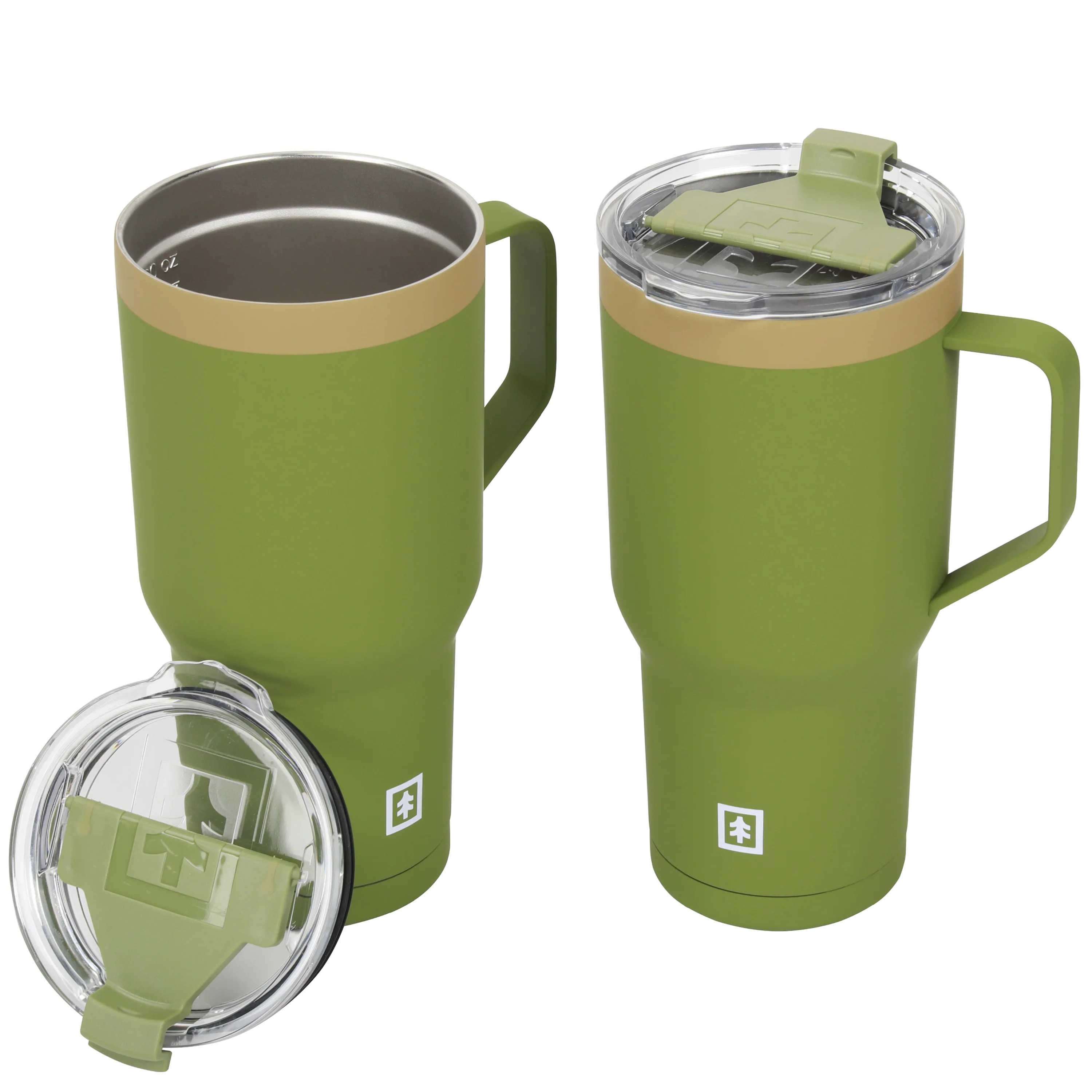 

Stainless Steel Insulated Tumbler with Mug Handle and Leakproof Locking Lid 30oz, 2 pack, Soft Touch Green