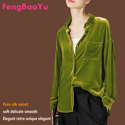 Fengbaoyu-レディースベルベットシャツ、長袖シャツ、パープルレトロフィール、カジュアルトップ、ファットガール、春と秋、5xl