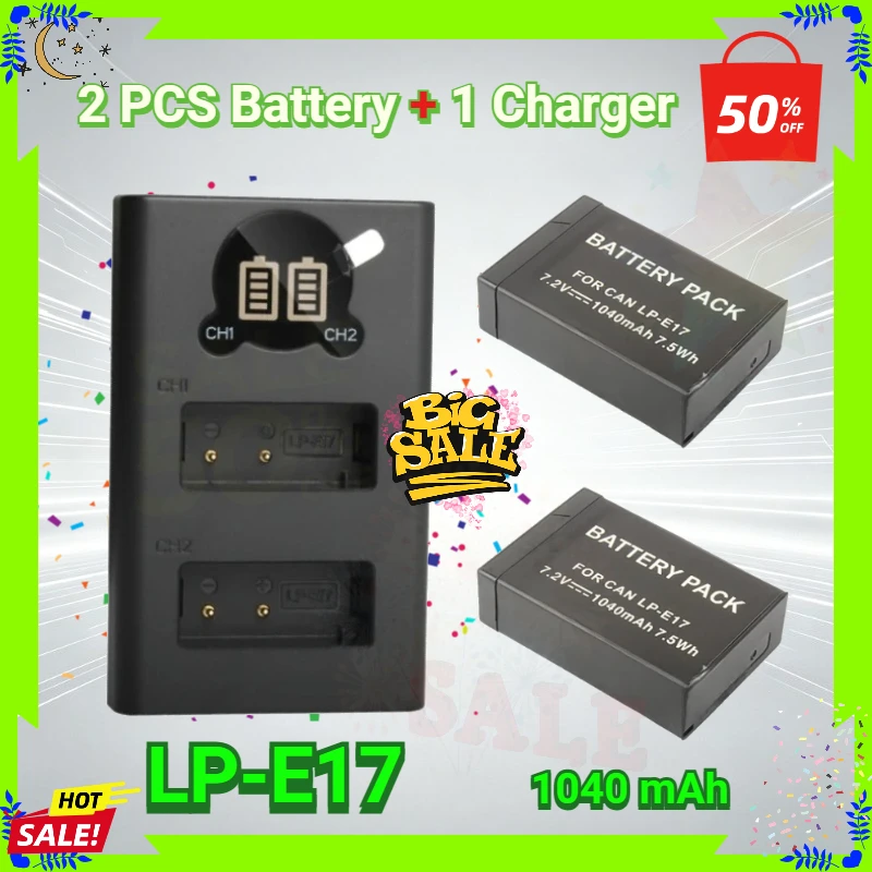 SWZY New 1040mAh LP-E17 Battery for Canon 760D 750D 250D 77D 800D EOS M3 T6s T6i T7i X8i 8000D R50 M3 M6 M5 SL2 LC-E17E Charger