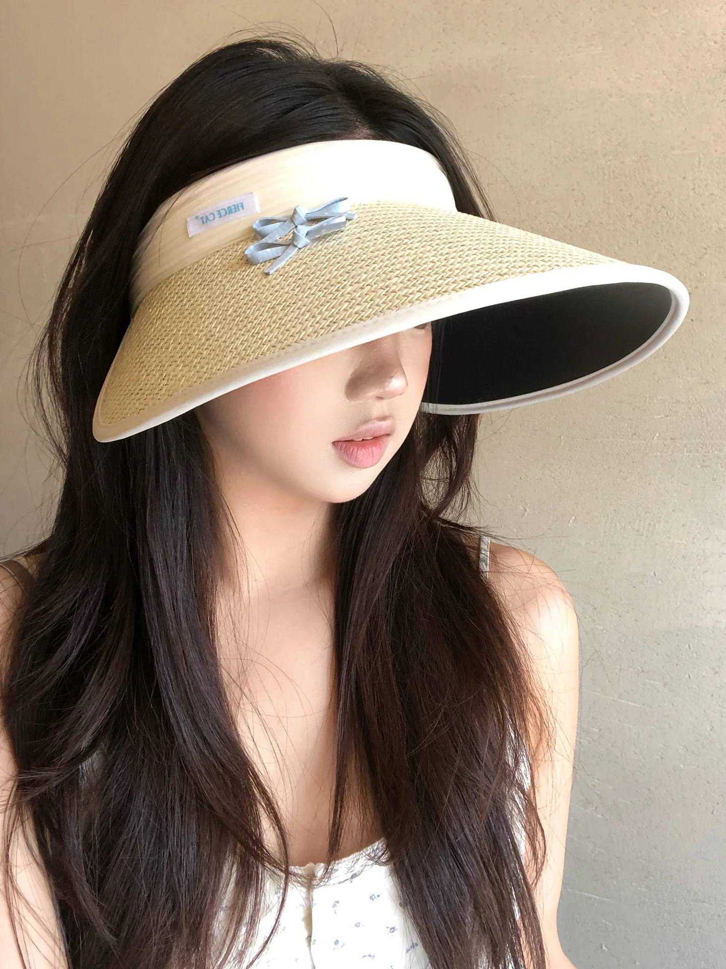 Women's Summer Outdoor Travel Sun Protection Hat Large Brim UV Protection Straw Weaving Empty Top Hat  Knot Hat