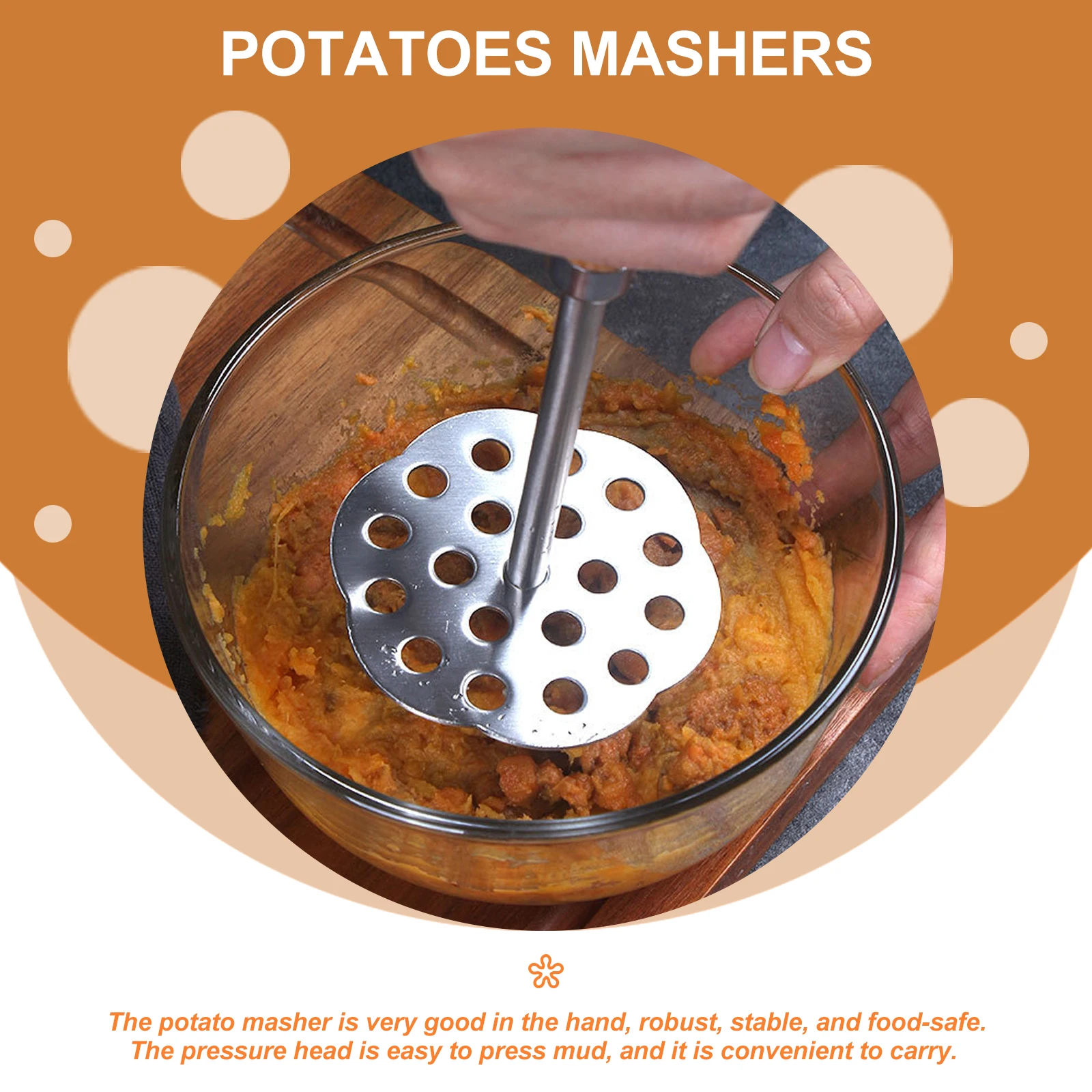 

Potato Masher Stainless Steel Manual Potato Pressing Tool Kitchen Gadget Vegetable Fruit Crusher Portable Reusable