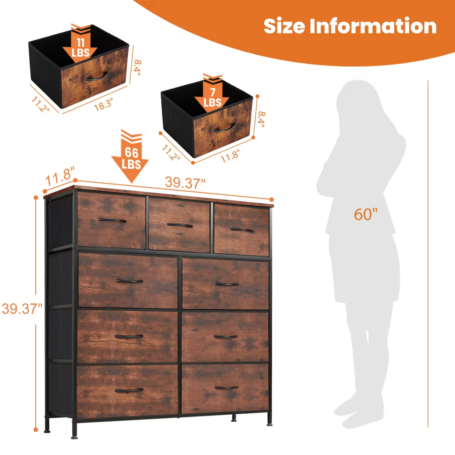 Dresser  Bedroom With 9 Fabric Drawers Wardrobe Steel Frame Assembly Closet  Clothes  Display Cabinet Of