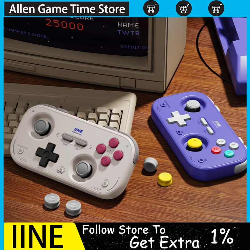 IINE بطاقة ريترو صغيرة سماعة لاسلكية تعمل بالبلوتوث Gamepads المحمولة السلكية أوضاع مزدوجة وحدات تحكم الألعاب المقود ل NS2 Switch2 الهاتف الكمبيوتر #1