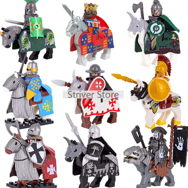 Medieval Military Figures Knights Ranger Soldiers Horse Building Blocks Castle Guards Soldiers Warrior Crusaders Toy Bricks T02