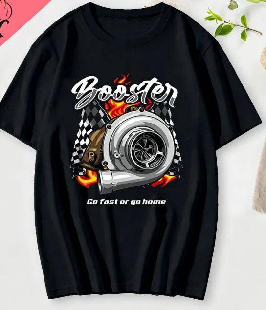 2026 Men Racing Car Turbo T‑Shirt Mechanical Engine Print Short Sleeve O‑Neck Cotton Tee Casual Streetwear Work Tops