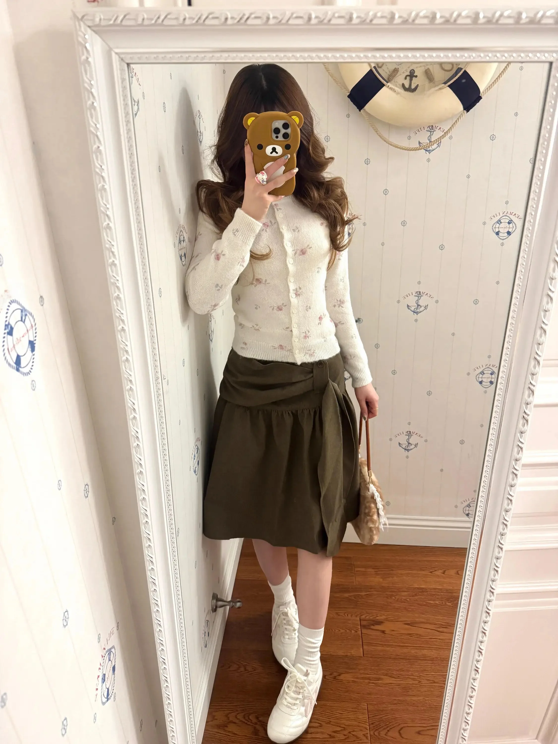 American Retro Pleated A-Line Skirt with Single Side  Knot Half-length Simple And Versatile Spring Summer Umbrella S...