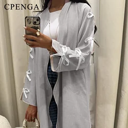 Bowknot Open Kimono Abaya Dubai Luxury 2024 For Women Saudi Arabia Muslim Modest Cardigan Robe Caftan Marocain Femme Musulmane