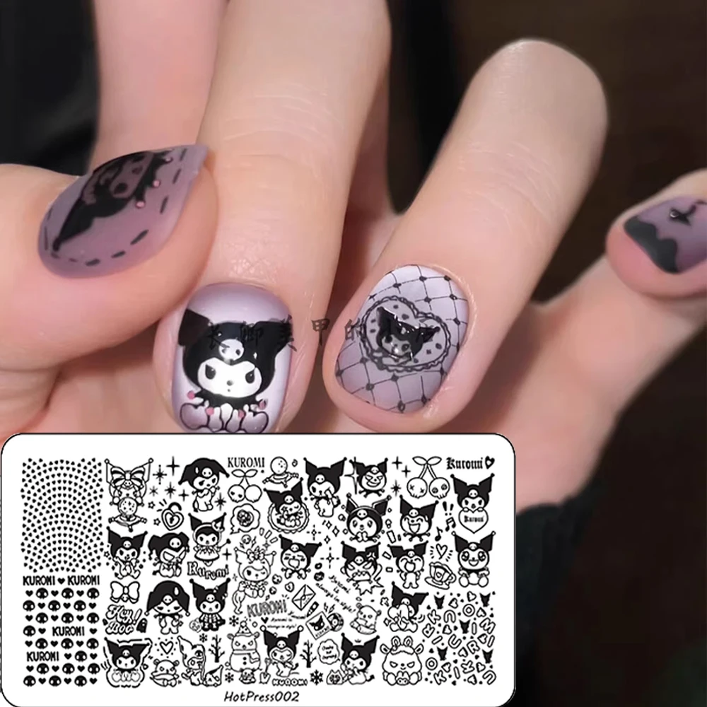 ﻿ 1 pz Cartoon Stamping Plate Con Hello Kitty design Adesivo per unghie Kawaii Kitty Bow Heart Nail Modelli in acciaio Decalcomanie HotPress001
