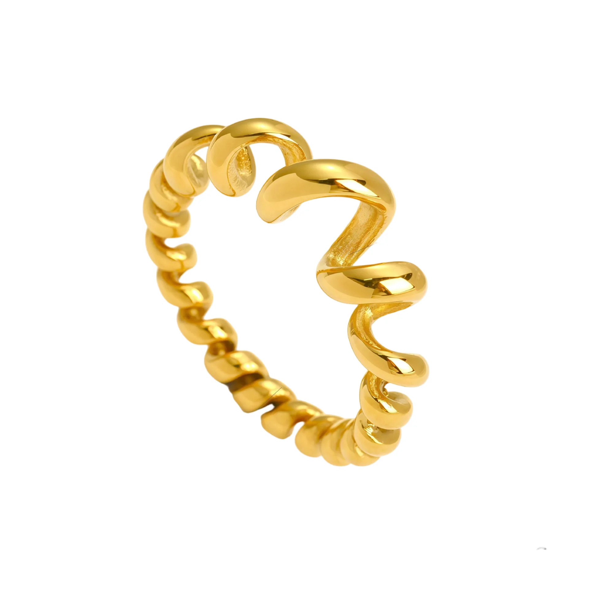 Spiral Twist Ring Curly Wave Stackable Band Statement Jewelry for Women，Minimalist Chunky 18K Gold Plated Daily Jewelry Gift