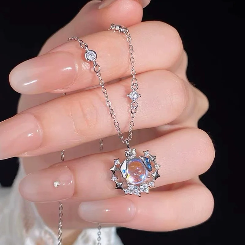 Moonlight Crystal Firefly Necklace for Women Light Luxury High Grade Starry Geometric Clavicle Chain Creative Jewelry KOFSAC