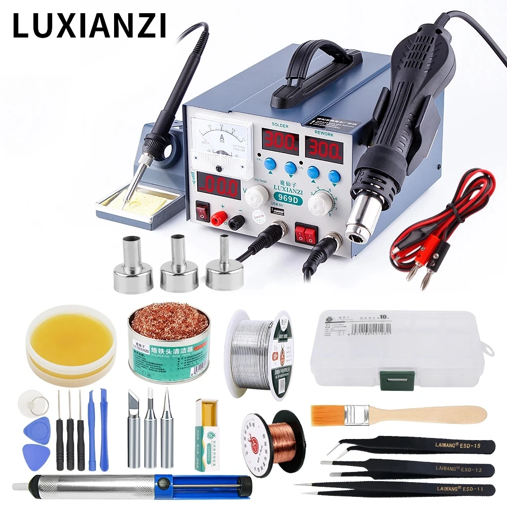 LUXIANZI 3 in 1 Soldering Station Digital Display soldering iron kit SMD BGA Welding Repair Tool Hot Air Desoldering Stations