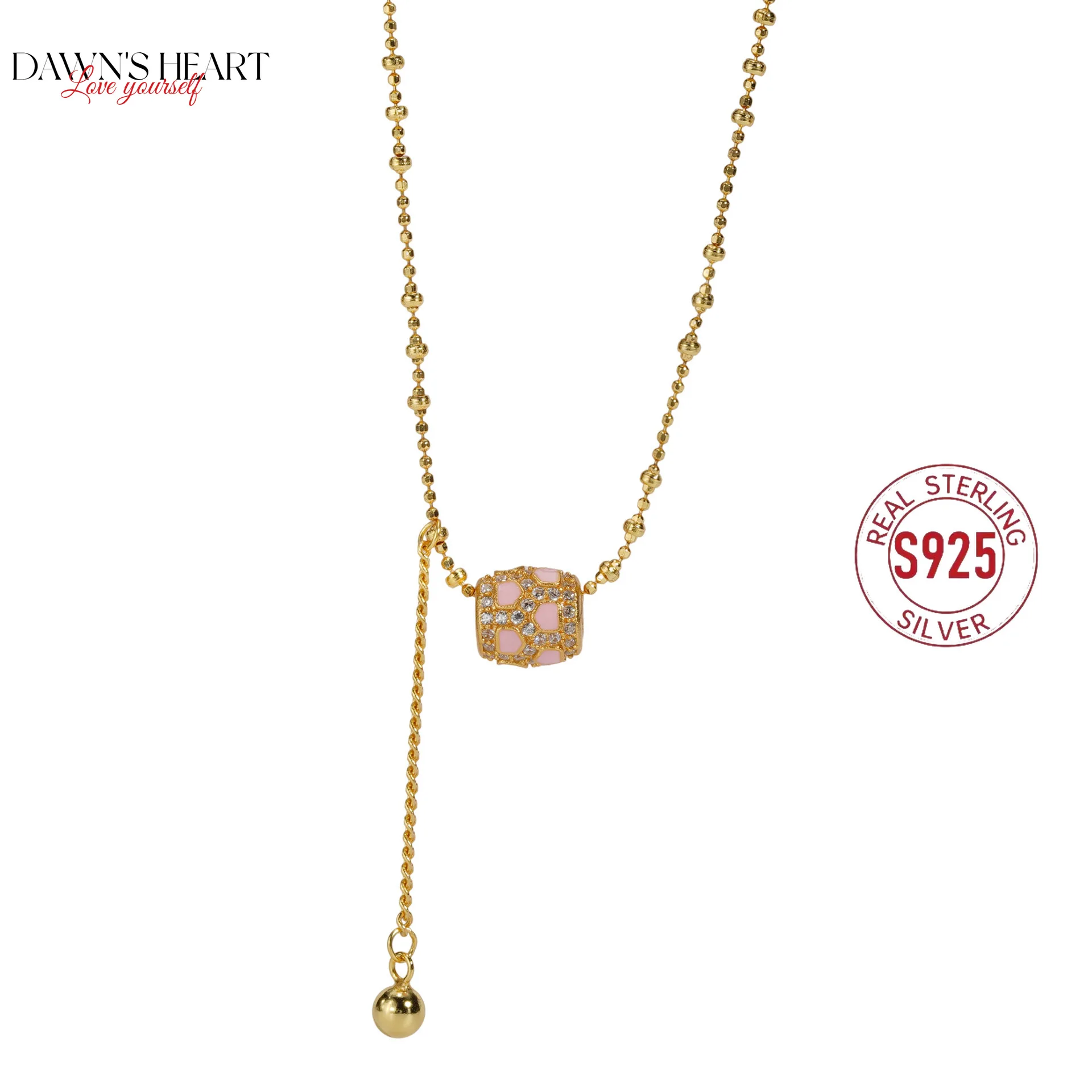 

Vintage S925 Sterling Silver Necklace Style Pink Oil Drop Vintage Exquisite Tennis Beads Flash Diamond Ladies Jewelry Gift