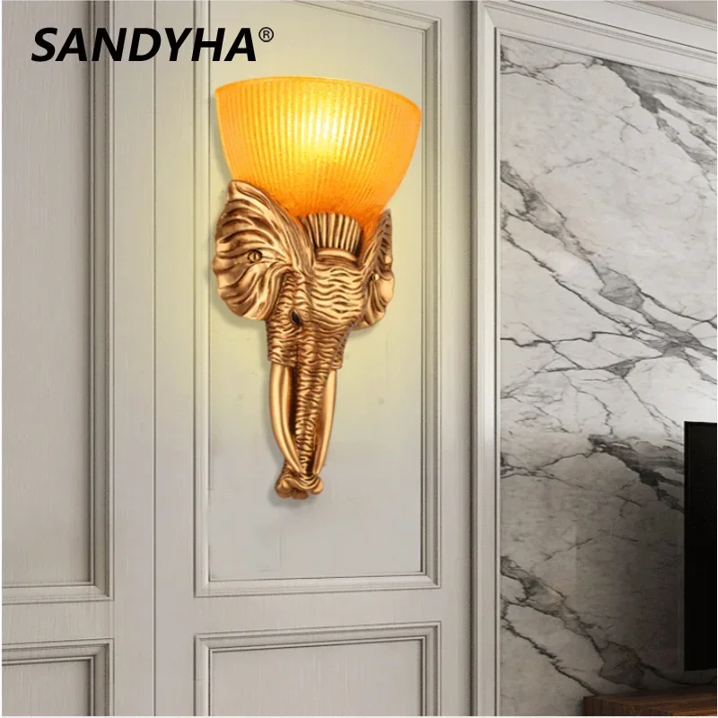 SANDYHA Nordic Personalized Elephant LED Wall Lamp Creative Resin Bracket Light Decorative Bedroom Living Dining Rooms Hotel Bar