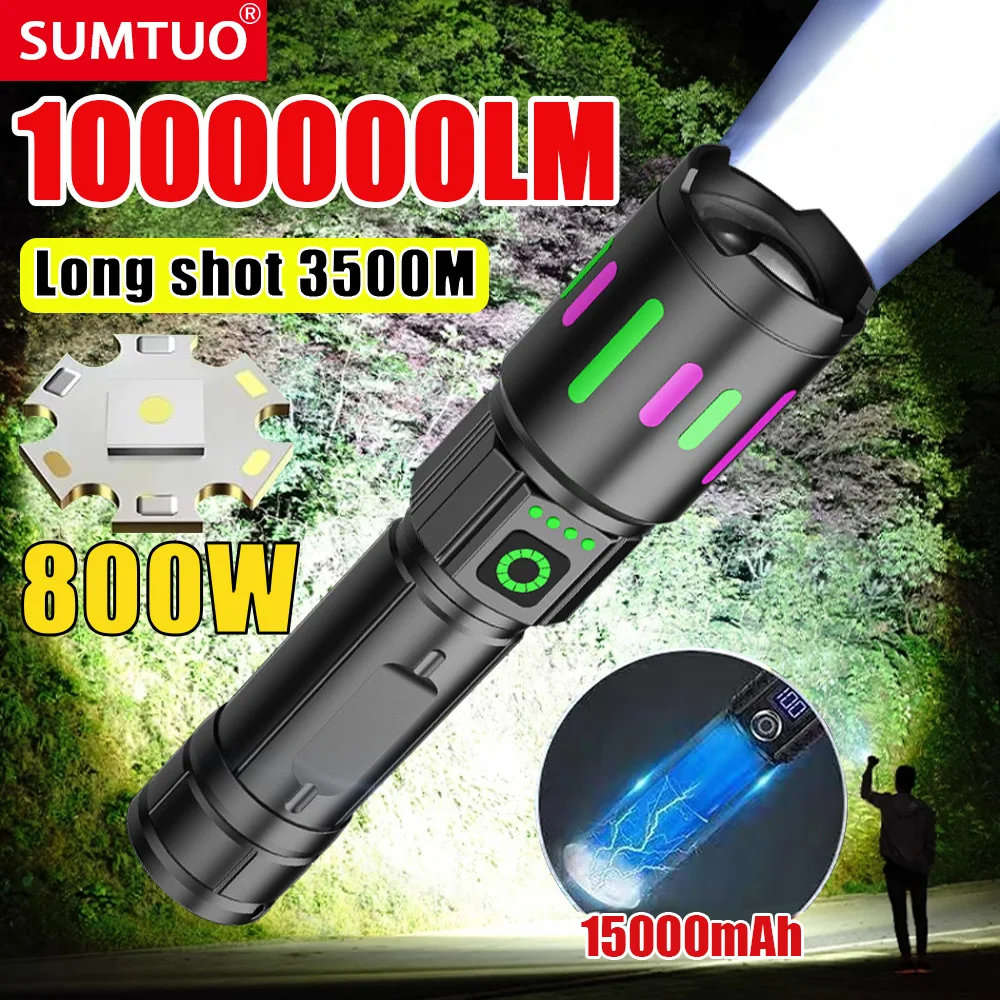 

High Power LED Flashlight USB Rechargeable Tactical Torch 3500M Long Range 9000000LM Ultra Powerful Flashlight Camping Lantern