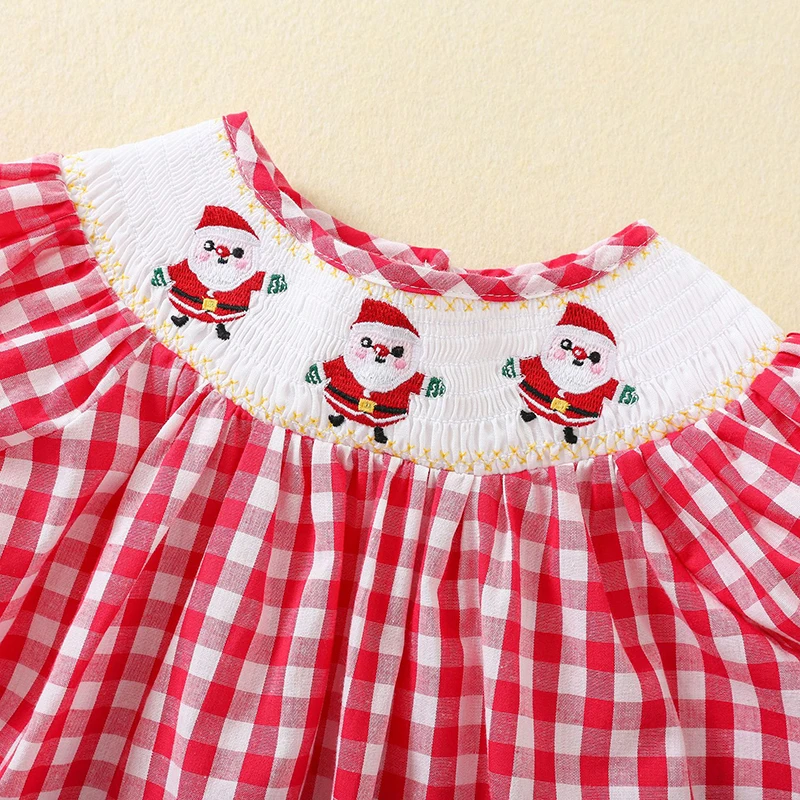 Summer Kids Baby Girls Short Sleeve Christmas Cartoon Embroidery Dress Kids Baby Girls Grid Children Clothes Dress