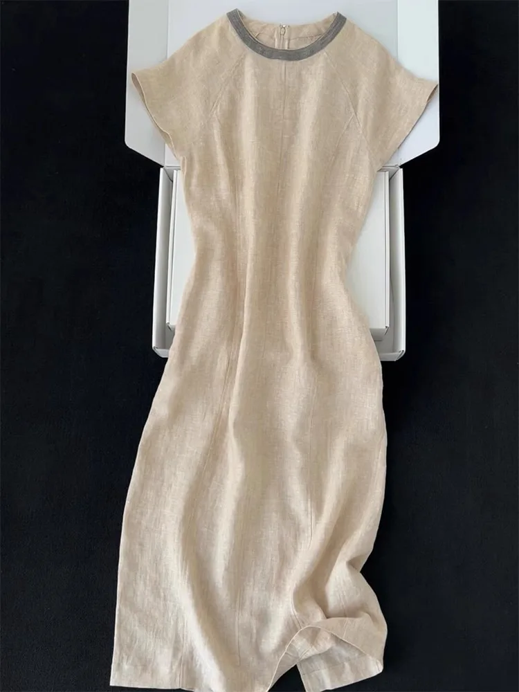 Ele lin t-shirt décontracté Dr jupe Midi classique pré-guerre Sle femme été Faionable Dr