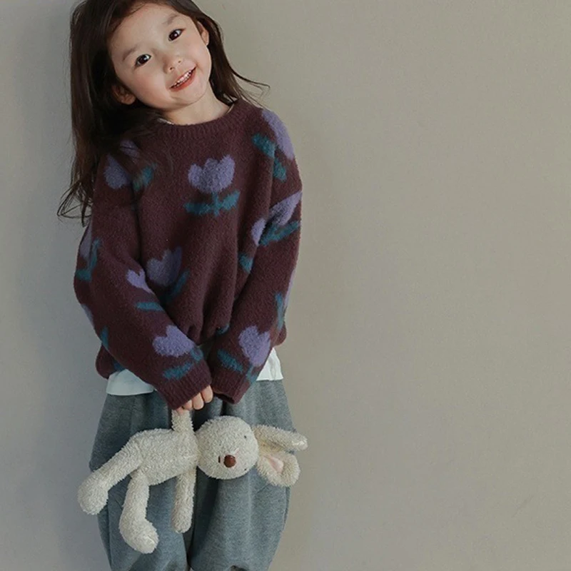

2025 Autumn Children Girls Cardigan Sweaters Girls Pullover Sweater New Knitwear Girls Fashion Children's Dark Coat For Children