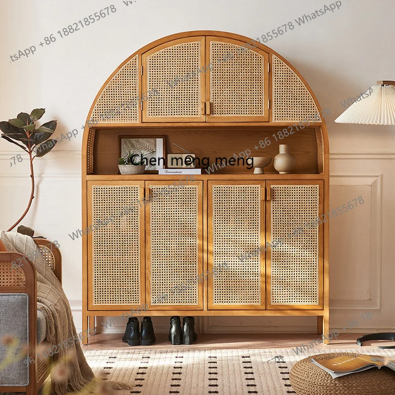 

Solid wood rattan shoe cabinet new Chinese storage household living room large capacity solid wood storage