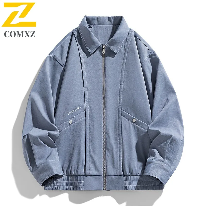 COMXZ Breathable Trench Coat Minimalist Turndown Collar Loose Korean Outdoor Camping Cycling Biker Jacket Travel Men Jackets