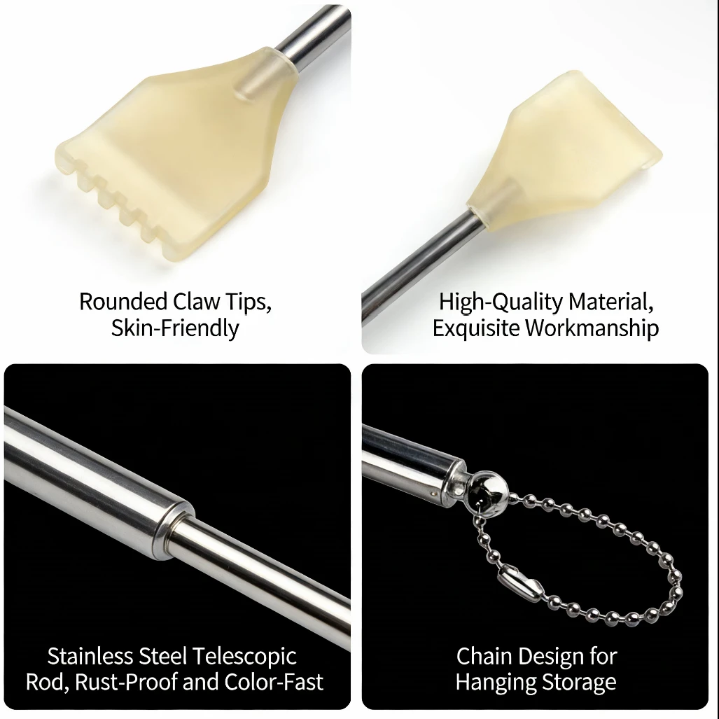 4-Section Retractable Back Scratcher Stainless Steel Portable Itch Scratcher Tool for Home Daily Use