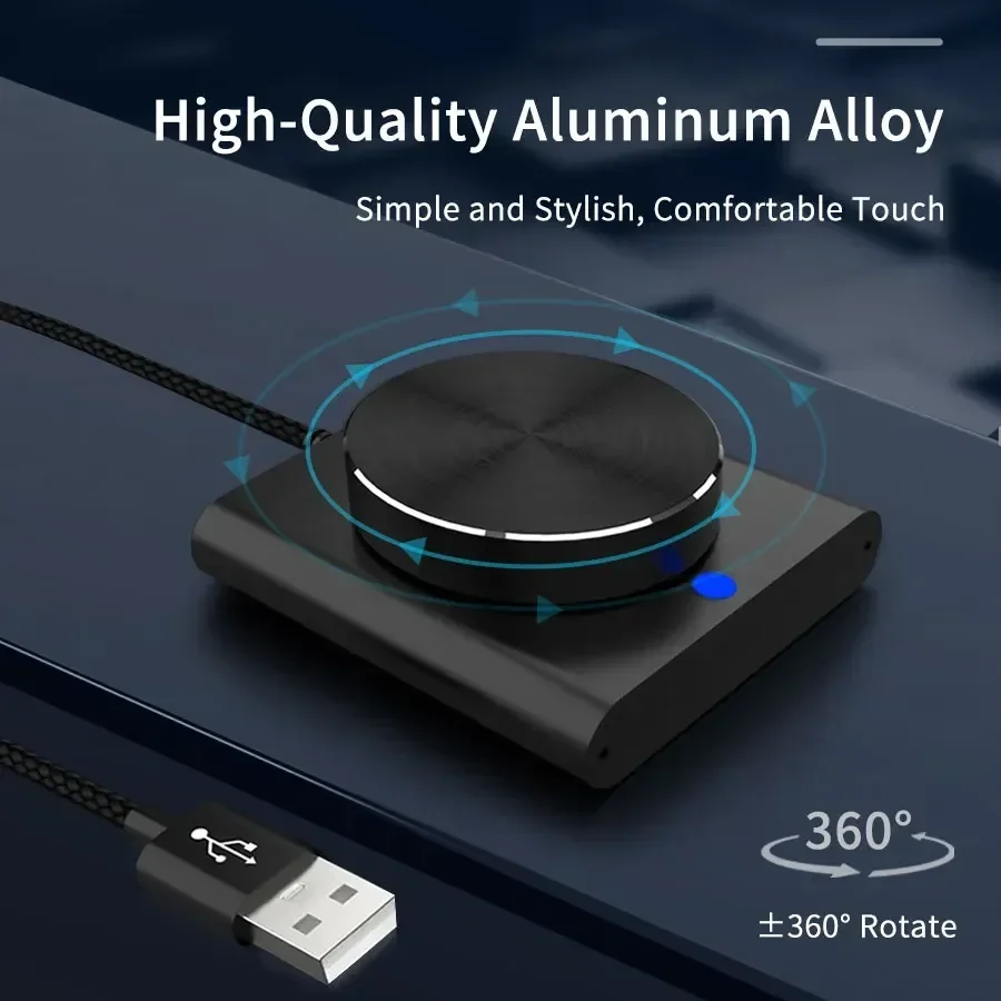 مقبض التحكم في مستوى الصوت USB للكمبيوتر وحدة تحكم الوسائط المتعددة مع وظيفة كتم الصوت/الإيقاف المؤقت بمفتاح واحد تدعم Windows/Mac/IOS/Android/Linux