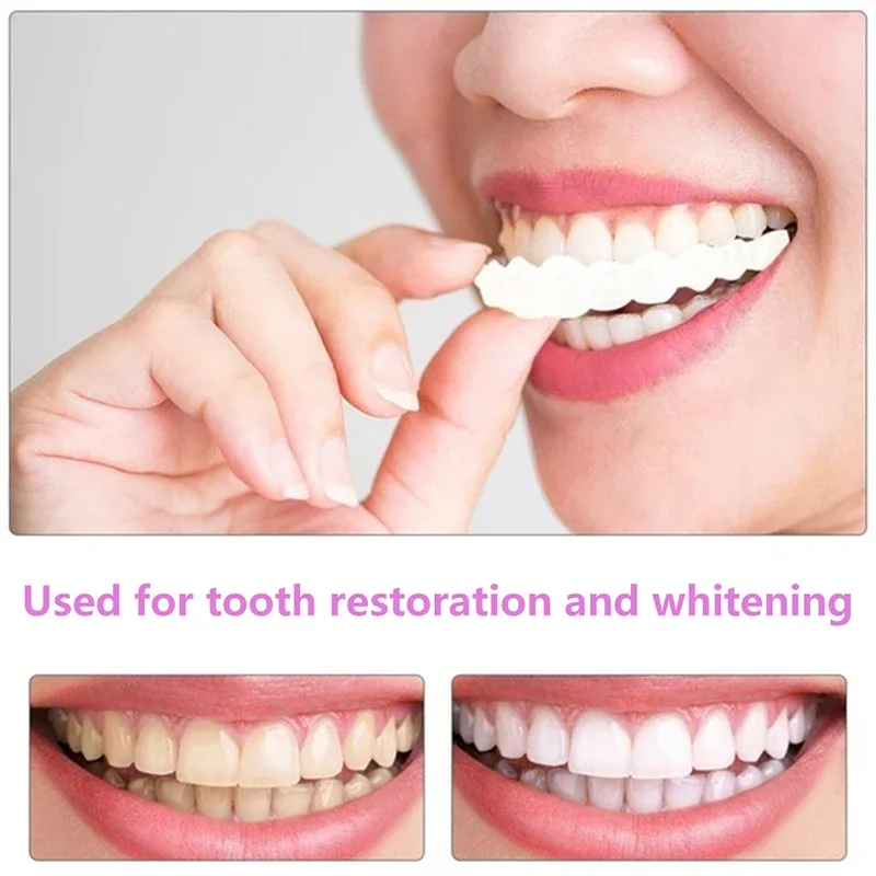 1 Set False Teeth Veneer Silicone Top & Bottom Teeth Safe Adhesive Denture Hide Braces Cosmetic Teeth Denture Fake Tooth Cover