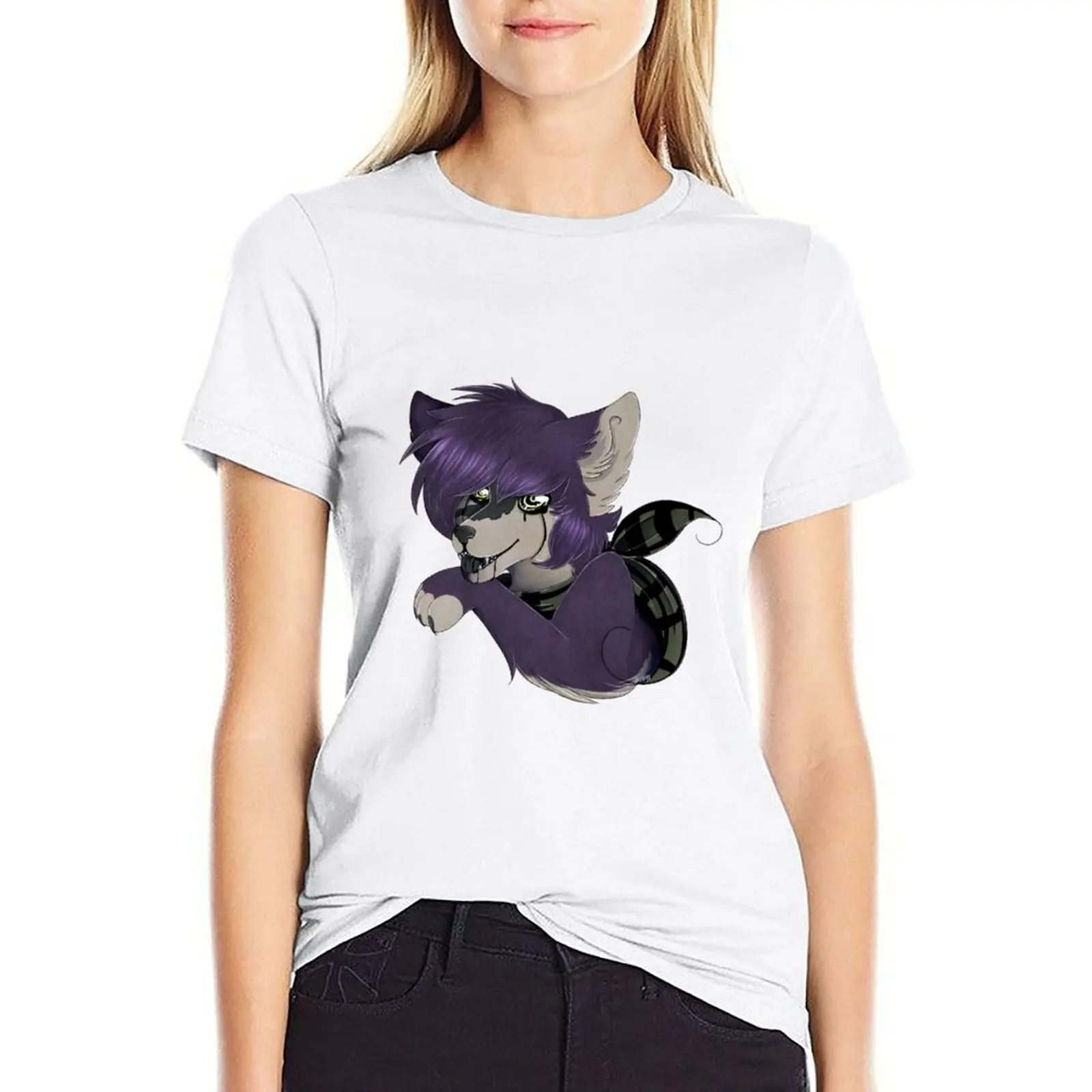 

Smirking purple wolf with running eyes T-shirt cute tops summer top oversized t shirts for Women