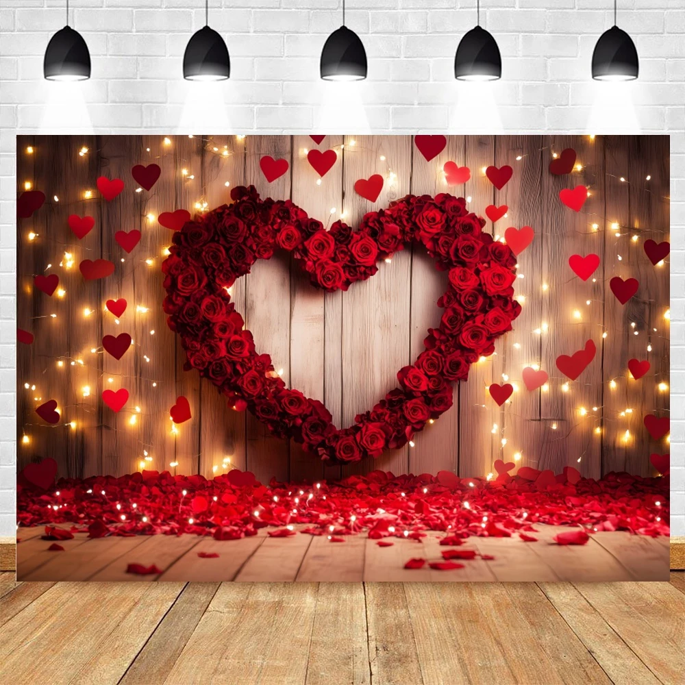 February 14th Party Valentine's Day Backdrop Rose Flowers Love Heart Glitter Lights Sweet Couple Portrait Photography Background