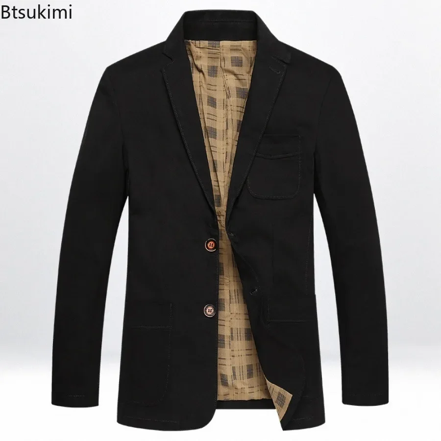 Jaqueta de blazer monocromática masculina, terno de algodão puro, jaqueta business casual fina masculina, streetwear plus size, nova moda