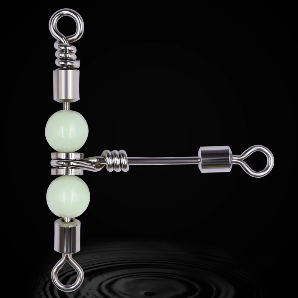 Meer Angeln Stecker Angeln Wirbel 3-Wege Rollwirbel Edelstahl Leuchtende Perle Angelschnur Verbindungsring Stärken – Detail 2