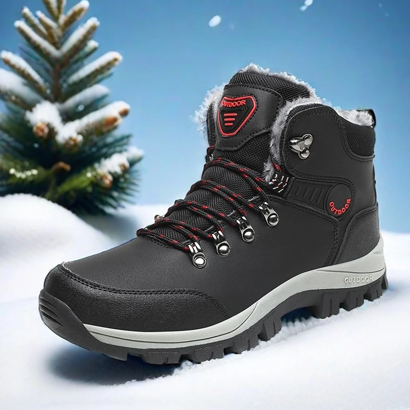 Men's Winter Snow Boots High Top Waterproof Sneakers Warm Plush Climbing Boots Plush Leisure Multi-Function Mountaineering Shoe