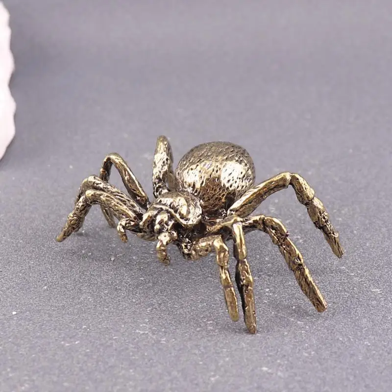 Kreative Messing-Spinnenfigur Miniatur-Kupfer-Insekten-Desktop-Dekoration Vintage Teetier Handwerkskollektion – Detail 7