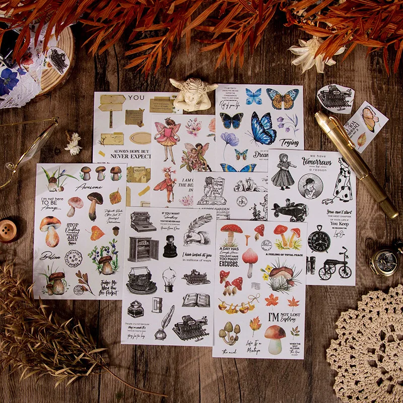 20 Sheets/Pack Little Collector Series Washi Sticker Book, Literary Decorative Stickers for Journal Scrapbooking DIY