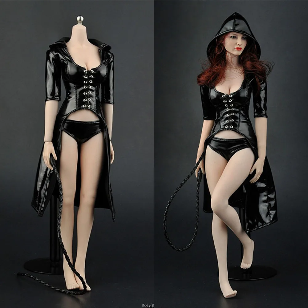 

Zy5018 1/6 Women Soldier Gothic Jacket Steampunk Vintage Black Leather Coats Underwear Whip For 12" Action Figure Body Toys