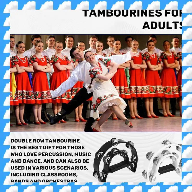 ONGE 2Pack 10 Inch Double Row Tambourine For Adult,Half Moon Musical Tambourine 20 Metal Jingles Hand Held Percussion Drum