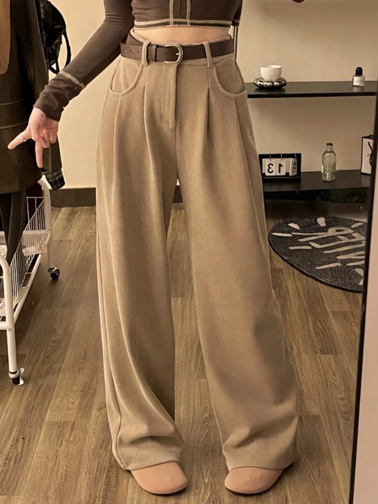 

Autumn Solid French Vintage Pants Women Korean Fashion Straight Wide Leg Pants Female High Waist Casual Retro Loose Pants 2023