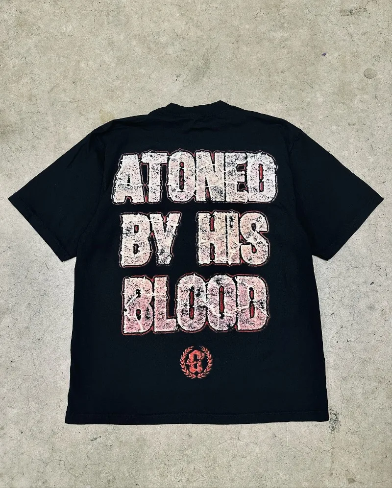 High Street Trendy Retro Clothing Harajuku Cross Fashion Loose Short-sleeved Men American Street Casual Oversized T-shirt Women