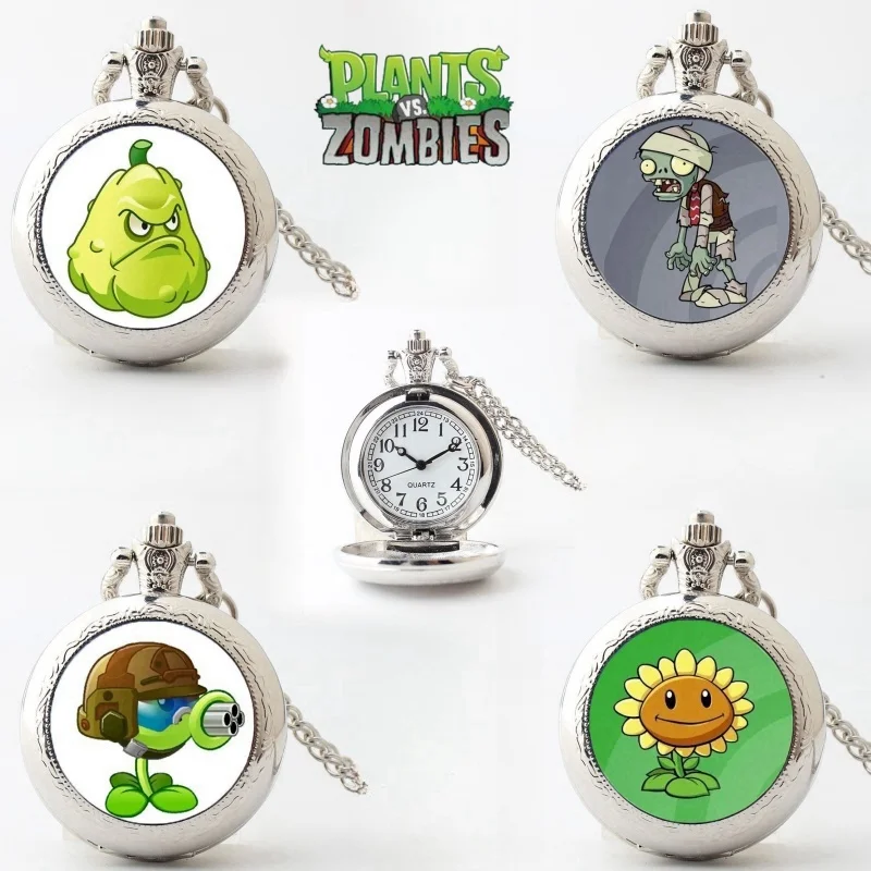 New Plants Vs. Zombies Mini Pocket Watch Necklace Pendant Child Flip Pocket Watch Game Periphery Children'S Birthday Toy Gift