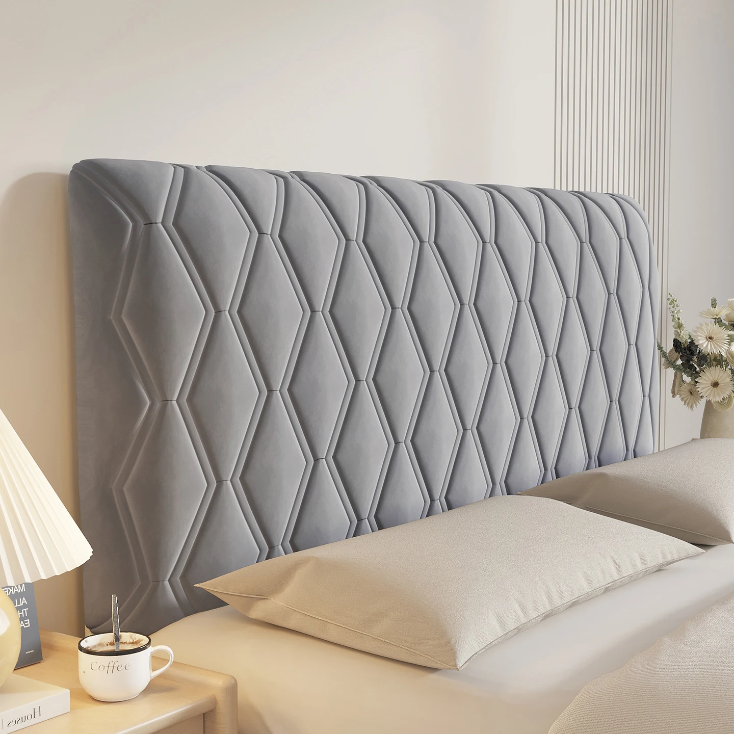 Grid Headboard Slipcover Stretch Headboard Covers for Queen King Size Bed , Thicken Dustproof Protector Cover for Bedroom Decor