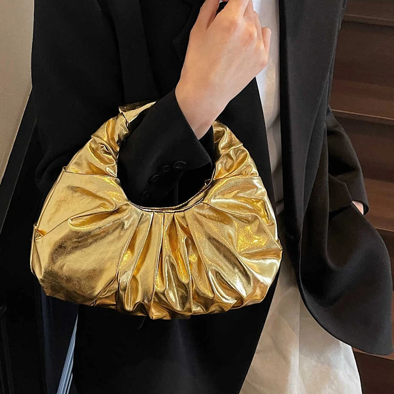 Borse a pieghe moda donna 2025 nuova borsa quadrata portatile in pelle tinta unita di lusso leggera pochette da sera femminile