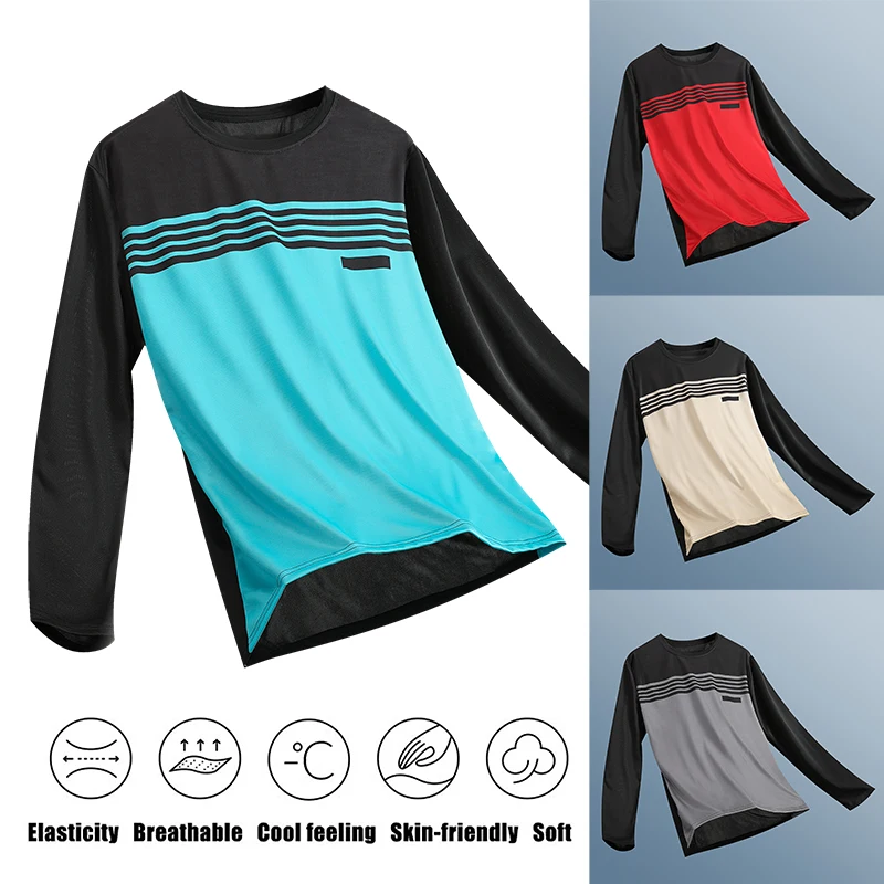 Summer Couple Printed T-Shirt Long-Sleeved Ice Silk Breathable Round Neck Quick-Drying Sportswear for Men And Women