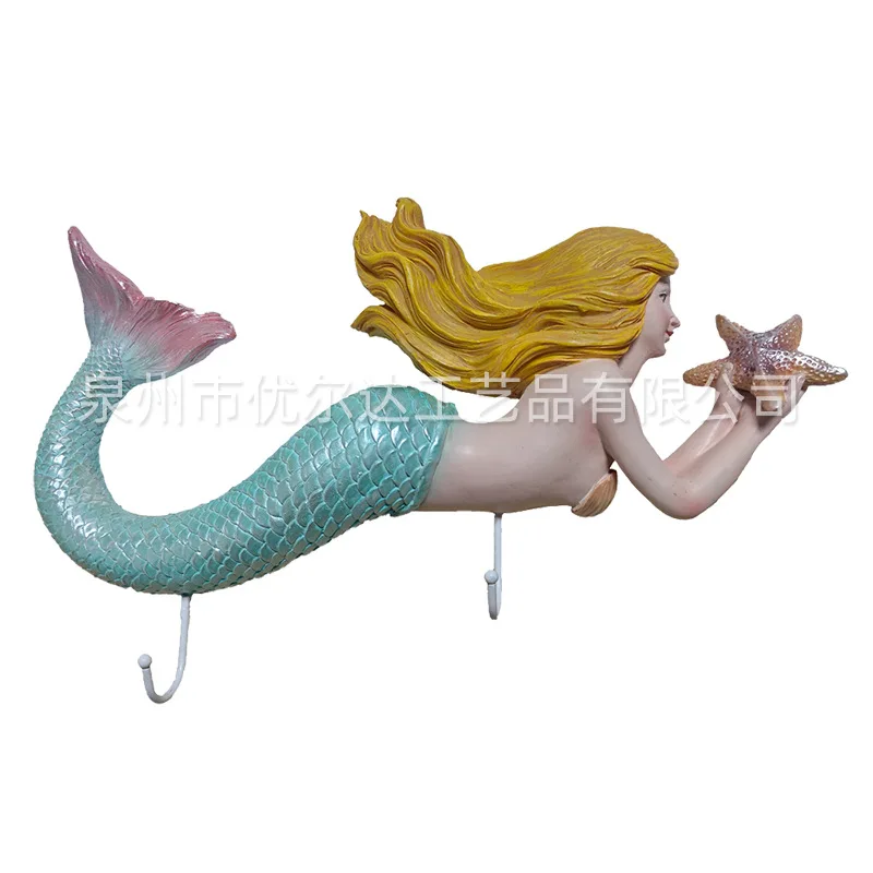 

Vintage mermaid resin decorative pendant, wall hanging handicraft on the wall, entrance storage hook