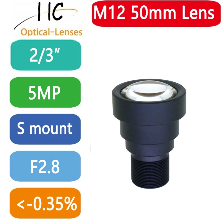 5 MegaPixel M12-Mount 50mm 2/3'' board lens F2.8 fixed Iris FA/Machine Vision lens